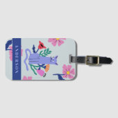 カスタマイズ可能なロシアの青いネコとマティスの花 ラゲッジタグ (正面横)