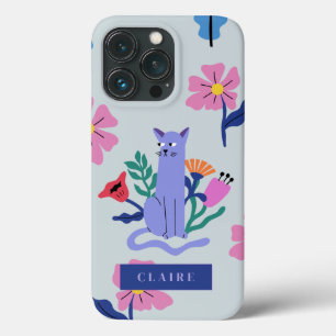 カスタマイズ可能なロシアの青いネコとマティスの花 iPhone 13 PROケース