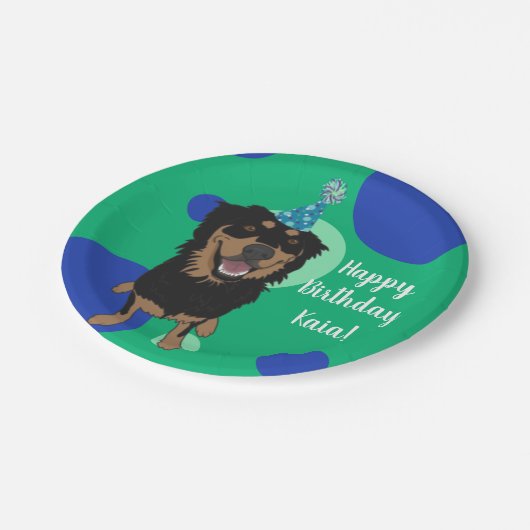 カスタマイズ可能なロットワイラー混在誕生日  ペーパープレート (アングル)