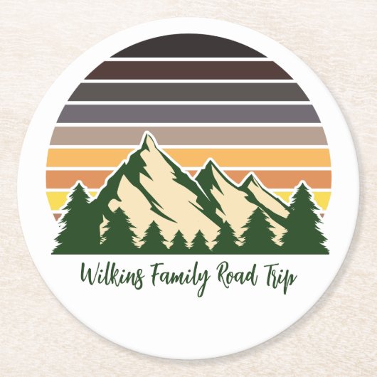 カスタマイズ可能なロードトリップグリーンフォレスト自然 ラウンドペーパーコースター (正面)