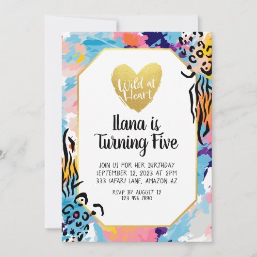 カスタマイズ可能なワイルドハート誕生日 招待状 (正面)