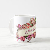カスタマイズ可能なヴィンテージかわいいガーリーフローラ花嫁 コーヒーマグカップ (正面左)