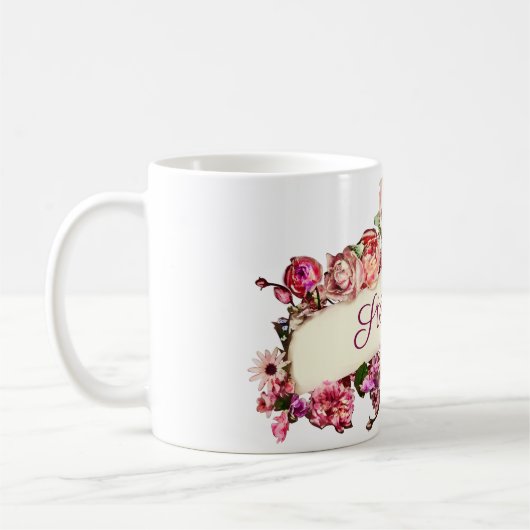 カスタマイズ可能なヴィンテージかわいいガーリーフローラ花嫁 コーヒーマグカップ (左)