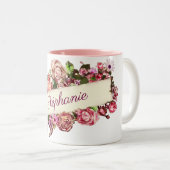 カスタマイズ可能なヴィンテージかわいいガーリーフローラ花嫁 ツートーンマグカップ (正面右)
