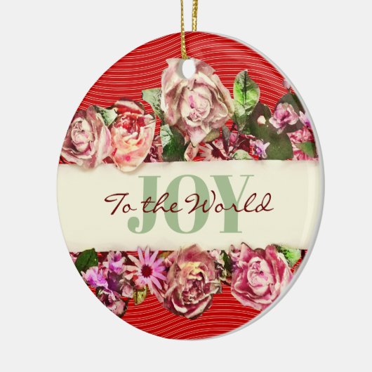 カスタマイズ可能なヴィンテージかわいらしバラの世界への喜び セラミックオーナメント (左)