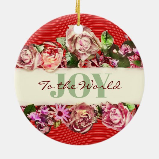 カスタマイズ可能なヴィンテージかわいらしバラの世界への喜び セラミックオーナメント (裏面)