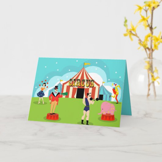 カスタマイズ可能なヴィンテージのサーカスの挨拶状 カード (黄色い花)