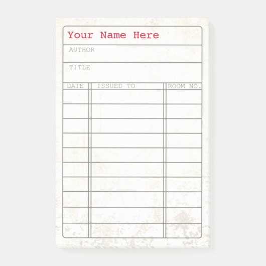 カスタマイズ可能なヴィンテージの図書館のブックカードのノート ポストイット (正面)