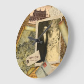 カスタマイズ可能なヴィンテージの紙フレームの写真のコラージュ ラージ壁時計 (傾斜)