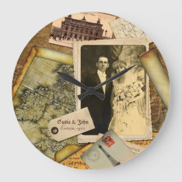 カスタマイズ可能なヴィンテージの紙フレームの写真のコラージュ ラージ壁時計