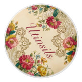 カスタマイズ可能なヴィンテージの花とレース セラミックノブ (正面)