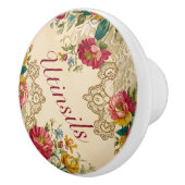 カスタマイズ可能なヴィンテージの花とレース セラミックノブ (右)