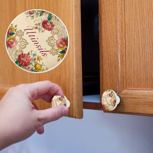 カスタマイズ可能なヴィンテージの花とレース セラミックノブ