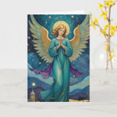 カスタマイズ可能なヴィンテージエンジェルホリデイ カード (黄色い花)