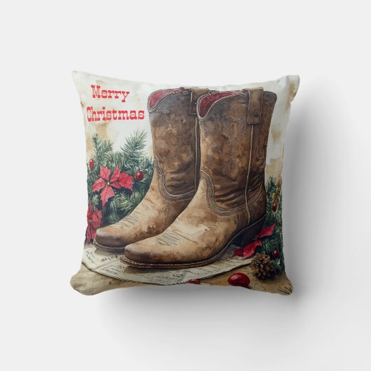 カスタマイズ可能なヴィンテージカウボーイクリスマス クッション (正面)