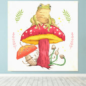カスタマイズ可能なヴィンテージカエルとキノコ キャンバスプリント (インサイチュ (ウッドフロア))