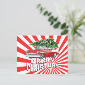 カスタマイズ可能なヴィンテージクラシックレトロ車のクリスマス ポストカード (スタンド正面)