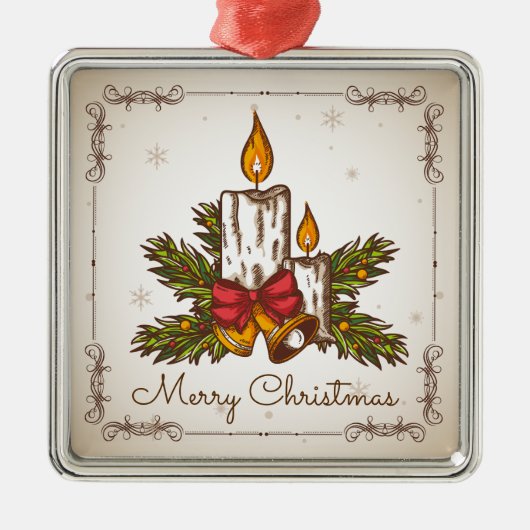 カスタマイズ可能なヴィンテージクリスマスキャンドル メタルオーナメント (正面)