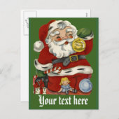 カスタマイズ可能なヴィンテージサンタクロースのカード シーズンポストカード (正面/裏面)