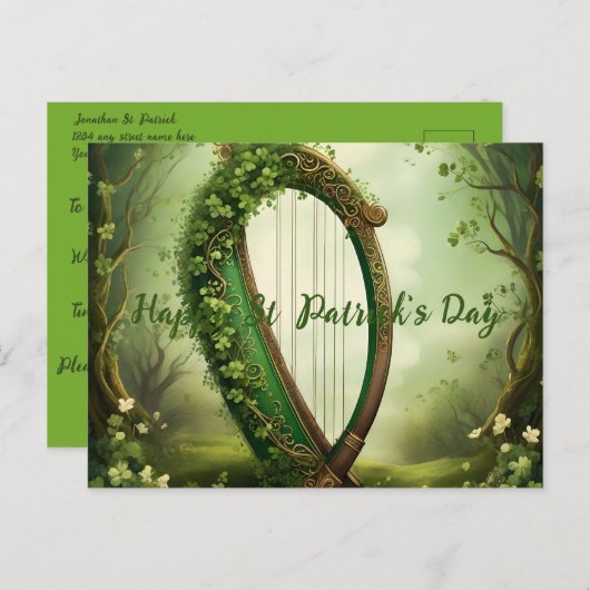 カスタマイズ可能なヴィンテージセントパトリックの日ケルトのハープ。 案内ポストカード (正面/裏面)