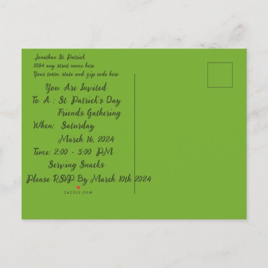 カスタマイズ可能なヴィンテージセントパトリックの日ケルトのハープ。 案内ポストカード (裏面)