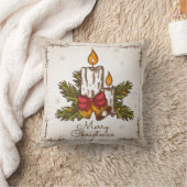 カスタマイズ可能なヴィンテージファミリークリスマスキャンドル クッション (ブランケット)