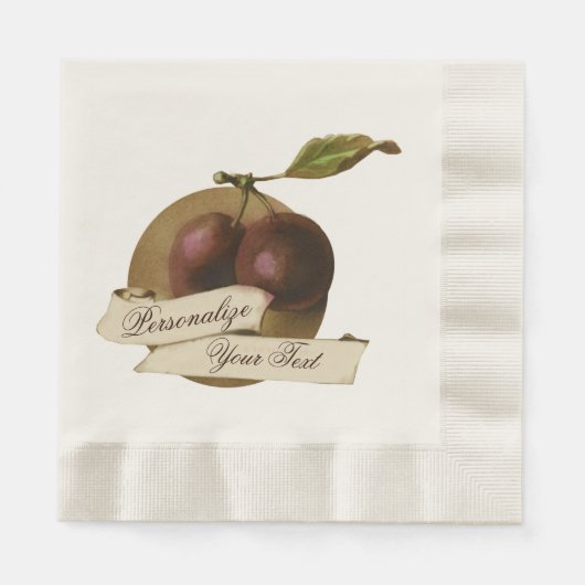 カスタマイズ可能なヴィンテージプラムレトロフルーツオールドスクール 縁ありランチョンナプキン (正面)
