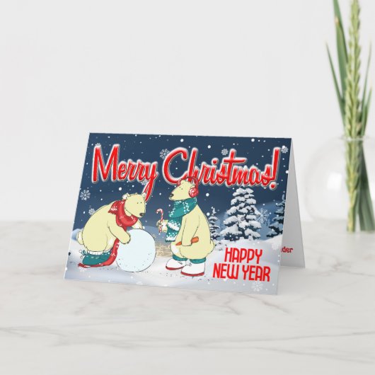 カスタマイズ可能なヴィンテージホリデーベアーズクリスマス シーズンカード (正面)