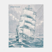 カスタマイズ可能なヴィンテージ帆走船ティール(緑がかった色) 航海の フリースブランケット (正面)