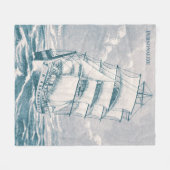 カスタマイズ可能なヴィンテージ帆走船ティール(緑がかった色) 航海の フリースブランケット (正面(横))