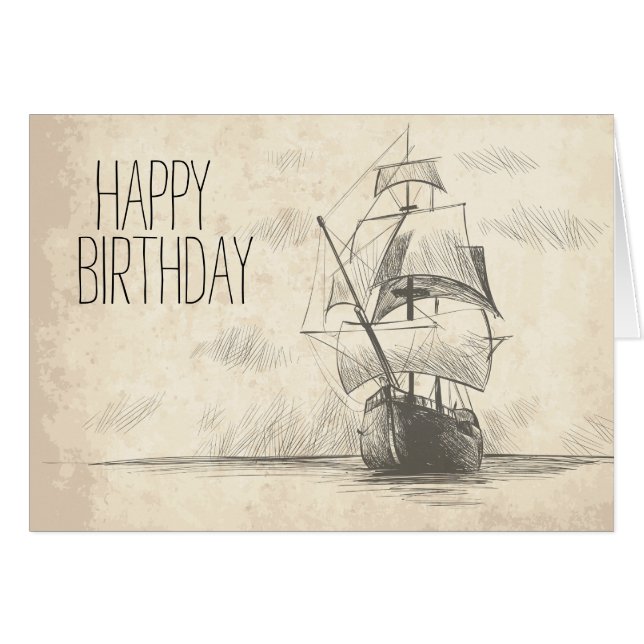 カスタマイズ可能なヴィンテージ手描き船図 (正面横)