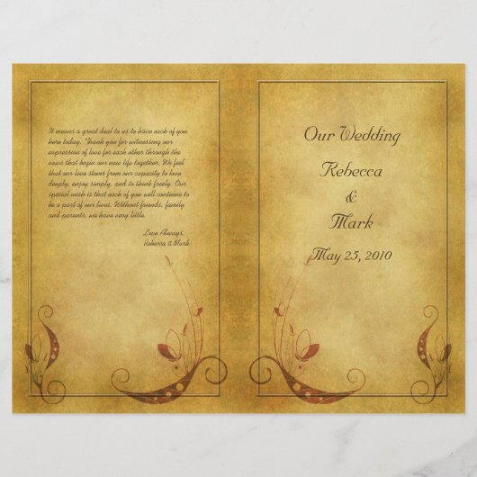 カスタマイズ可能なヴィンテージ結婚式プログラム (正面)