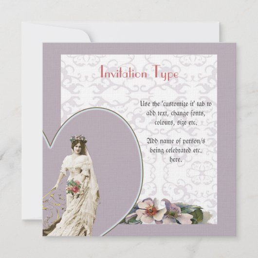 カスタマイズ可能なヴィンテージ結婚花嫁のセット – テンプレート (正面)