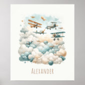 カスタマイズ可能なヴィンテージ航空機と雲のポスター ポスター (正面)