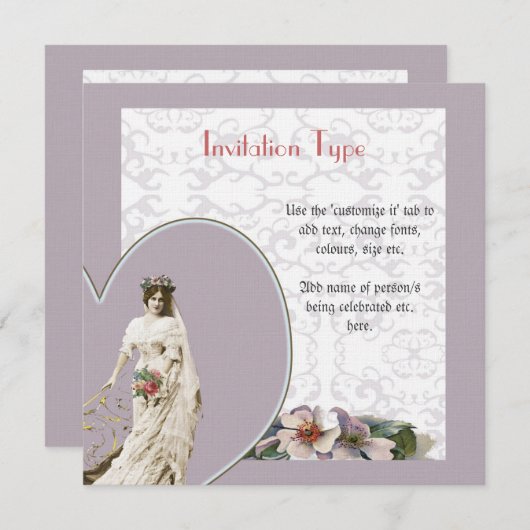 カスタマイズ可能なヴィンテージ花嫁ウェディングセット - テンプレート (正面/裏面)