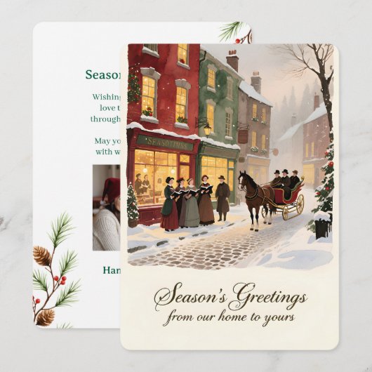 カスタマイズ可能なヴィンテージ フラット ホリデー カード (正面/裏面)