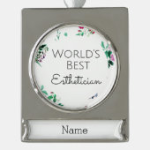 カスタマイズ可能な世界の最高のエステティシャン シルバープレートバナーオーナメント (正面)