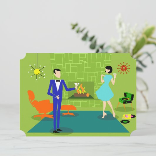 カスタマイズ可能な世紀半ばのモダンなカップルの招待状 招待状 (スタンド正面)