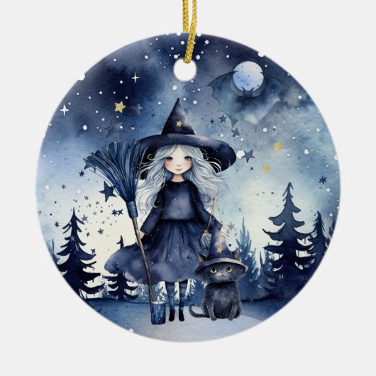 カスタマイズ可能な両面水彩ハロウィンオーナメント セラミックオーナメント (正面)
