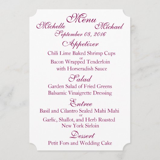 カスタマイズ可能な両面結婚メニュー メニュー (正面)