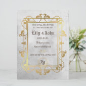 カスタマイズ可能な中世 コンクリート&ゴールド 招待状 (スタンド正面)