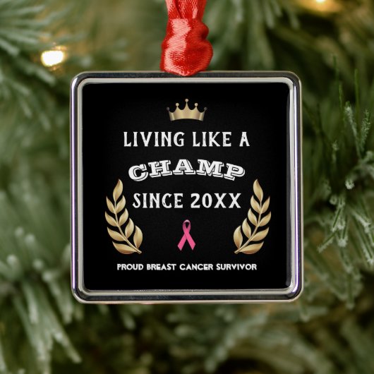 カスタマイズ可能な乳がん生存者の葉月桂樹 メタルオーナメント (ツリー)