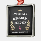 カスタマイズ可能な乳がん生存者の葉月桂樹 メタルオーナメント (左)