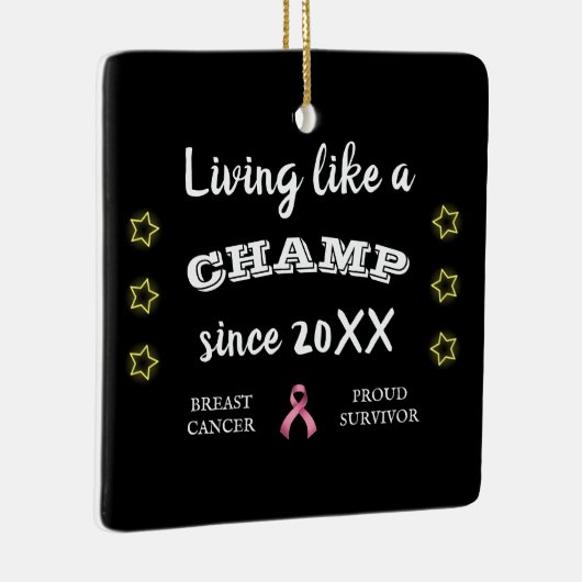 カスタマイズ可能な乳がん生存黄色の星 セラミックオーナメント (右)