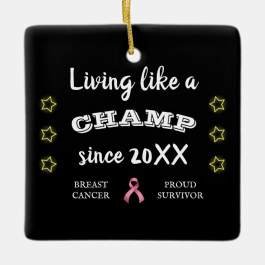 カスタマイズ可能な乳がん生存黄色の星 セラミックオーナメント (正面)