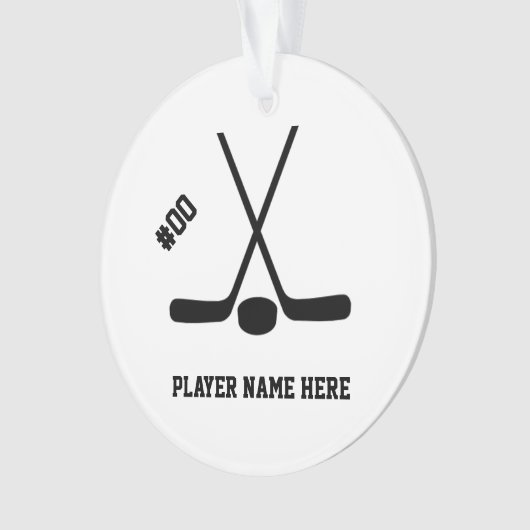 カスタマイズ可能な交差させたアイスホッケー用スティックのオーナメント オーナメント (正面)