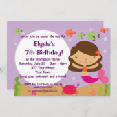 カスタマイズ可能な人魚の誕生会 招待状 (正面/裏面)