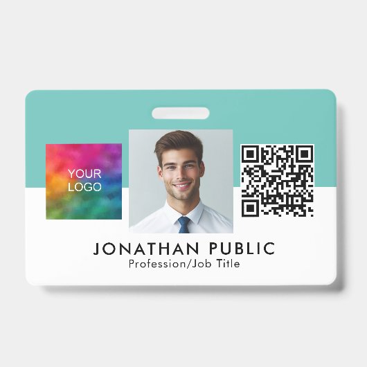 カスタマイズ可能な企業ロゴQRコード従業員写真 バッジ (正面)