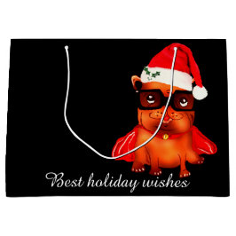 カスタマイズ可能な休日サンタブルドッグ ラージペーパーバッグ