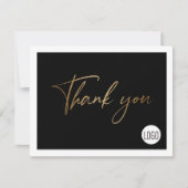 カスタマイズ可能な会社ロゴソーシャル金ゴールドブラックモダン サンキューカード (正面)